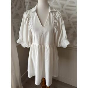 Entro Women’s Medium White Oversized Puff Sleeve Mini Dress